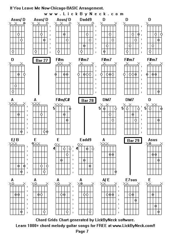 Chord Grids Chart of chord melody fingerstyle guitar song-If You Leave Me Now-Chicago-BASIC Arrangement,generated by LickByNeck software.